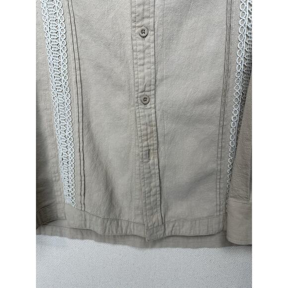 Coof Andy Cuban Guayabera Shirt Mens XL Button Up Embroidered Tan Long Sleeve - Picture 4 of 15